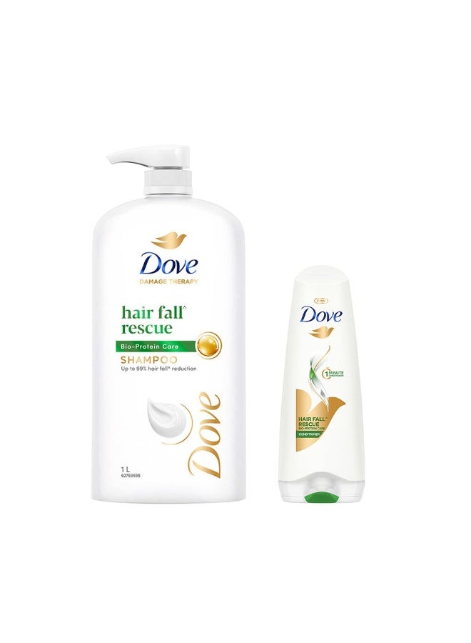 Dove Hair Fall Rescue Shampoo 1 L|| For Damaged Hair|| Hair Fall Control for Thicker Hair & conditioner 175ml for Men & Women - Image 1
